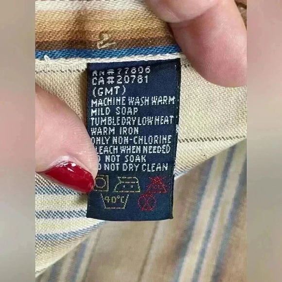 Tommy Hilfiger Men’s Beige Striped Collarless Shirt Crest Heavyweight Large - Picture 5 of 12